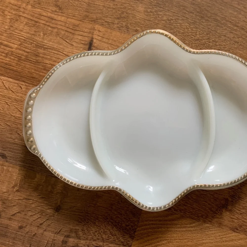 40's Fire King Milk Glass Divided Dish